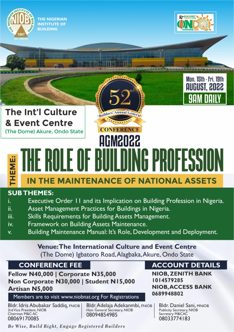THE “52nd BUILDERS’ CONFERENCE AND AGM, ONDO SUNSHINE 2022”